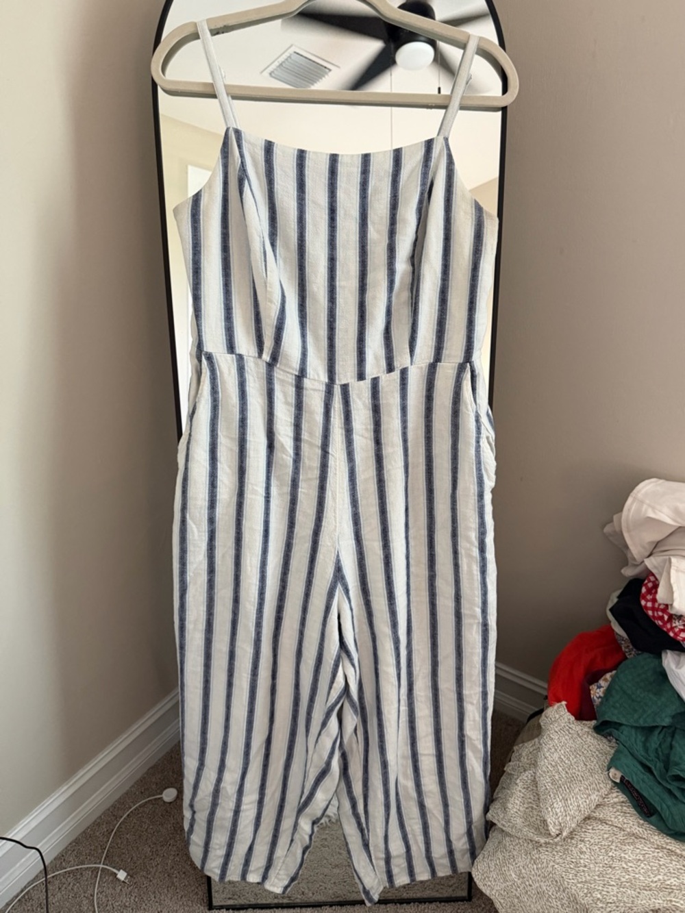 Old Navy Blue and White Striped Jumpsuit